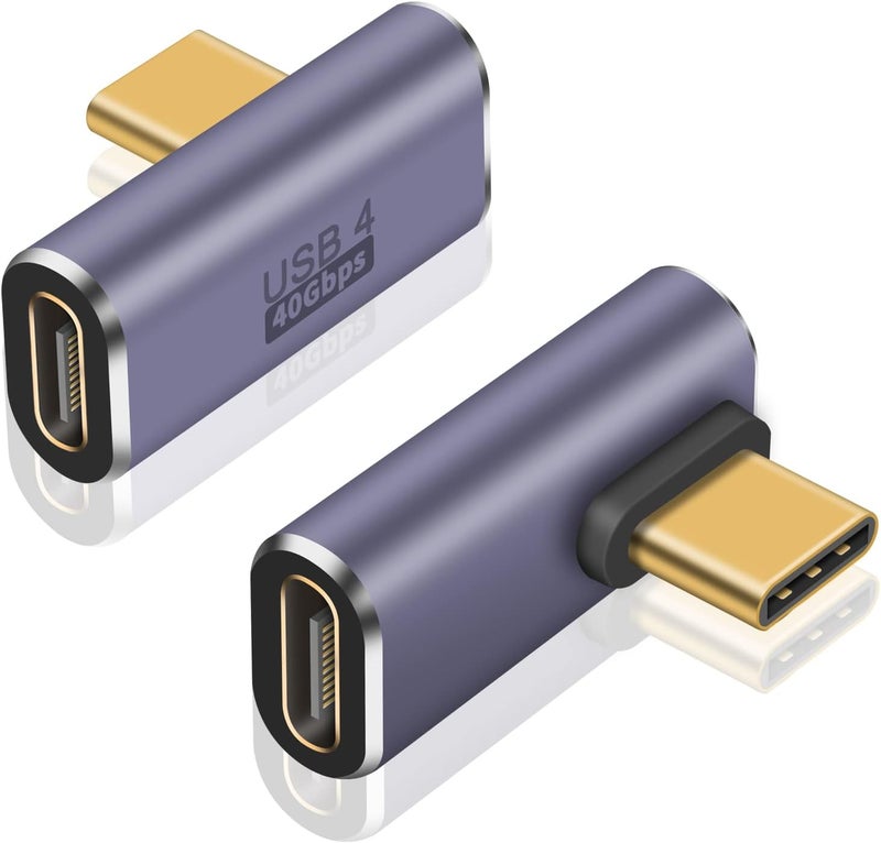 Poyiccot USB C Right Angle Adapter 40Gbps, 8K@60Hz, 100W, USB C 90 Degree Adapter, Right Angle Type C Male to Female Extender Thunderbolt 4 Connector for iPhone/PC/Galaxy S23, 2-Pack - Image 1